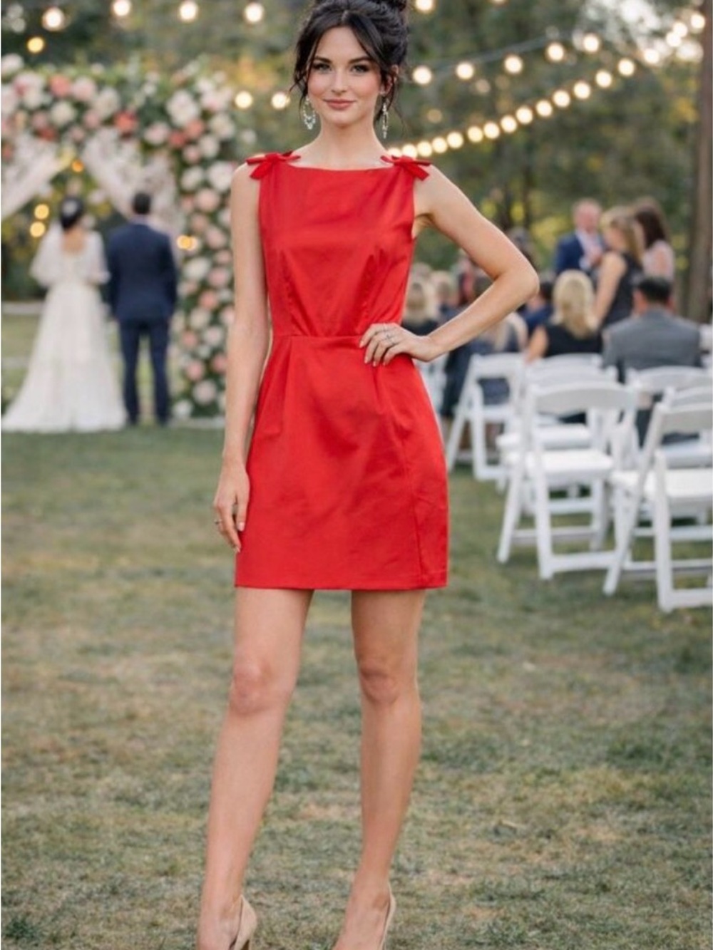 Gianni Bini x Lilly Sisto Blakely Taffeta Bow Detail Sleeveless Scoop Back Dress